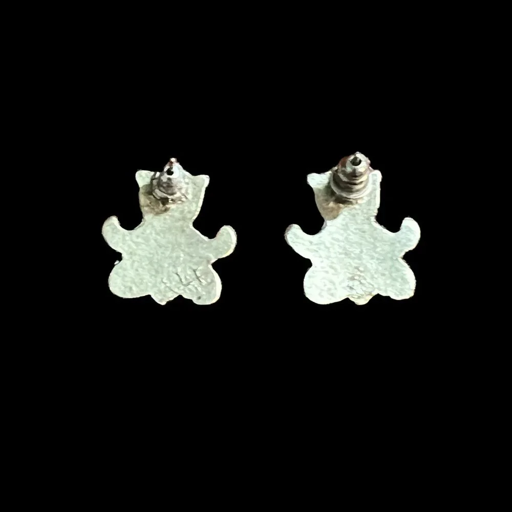 Bear Earrings Silver Tone Pink‎ Heart Tummy Pierced Vintage